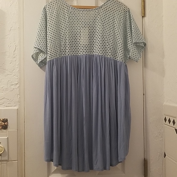 VELZERA Mixed Fabric Boho Babydoll Tunic Mini Dress Blue Medium NWT - Picture 9 of 12